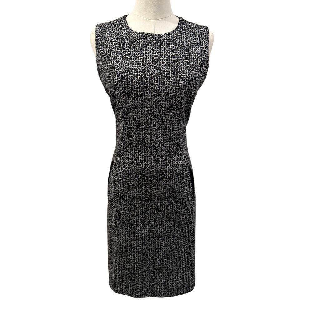 Tahari Arthur S Levine Black White Sheath Dress Pockets 8 Office Career Elegant